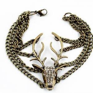 Deer Head Vintage Bracelet Retro Full Diamante..