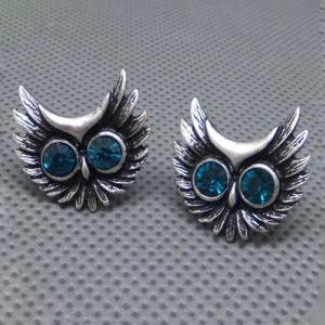 Cute Ear Stud Blue Eyed Antique Owl Turquoise..