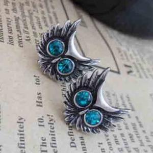 Cute Ear Stud Blue Eyed Antique Owl Turquoise..