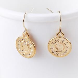Gold Earrings Women Simple Coin Shape Lettering..