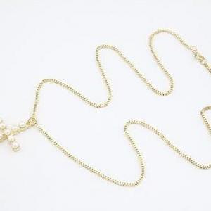 Fashion Necklace Style Gold Pearls Cross