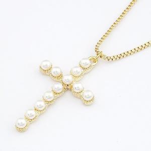 Fashion Necklace Style Gold Pearls Cross