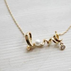 Love Word Necklace Pendant Necklace Pearl Women..