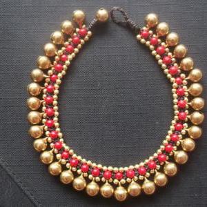Handmade Bracelet Anklet Gold Brass Beads Bells..