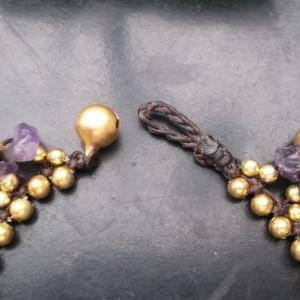 Handmade Bracelet Purple Amethyst And Cute Brass..