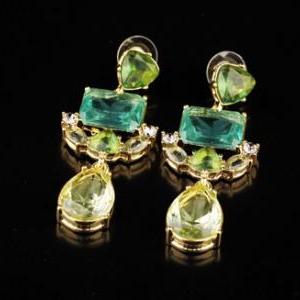 Stud Earring Charm Green Crystal Exquisite