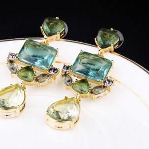 Stud Earring Charm Green Crystal Exquisite