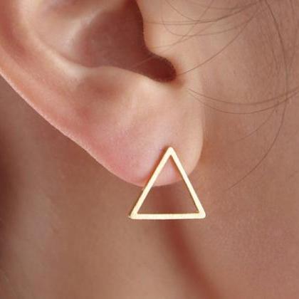 Gold Silver Pink Gold Hollow Triangle Studs..