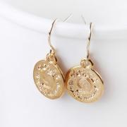 Gold Earrings Women Simple Coin Shape Lettering Design 
