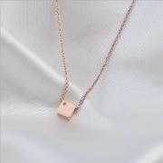 Charm 14K Rose Gold Pendant Necklace Titanium Ladies Mini BOX Rhinestone Women Jewelry