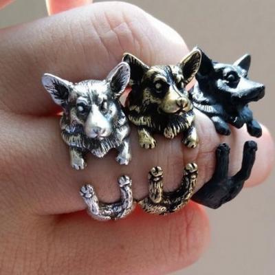 Vintage Boho Chic Welsh Corgi Dog Ring, sloth jewelry,adjustable ring, animal ring, silver ring, statement ring