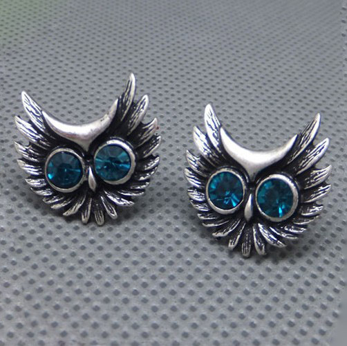 Cute Ear Stud Blue Eyed Antique Owl Turquoise European Style