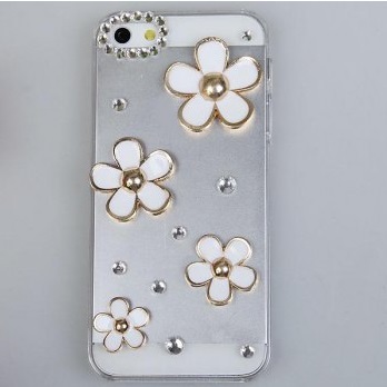 Iphone 5 Cover Shining Rhinestones 3d Flowers Design Clear Plastic Hard Case