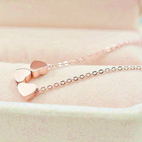 Pendant Necklace Charm 18K Rose Gold Plated Titanium Three Lovely Heart