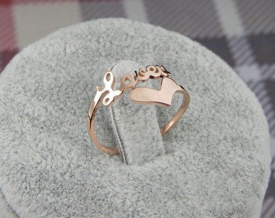 14k Rose Gold Ladies Ring Titanium Steel Romantic Letter Love Heart Fashion Lovers Jewelry