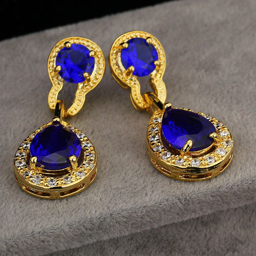 Luxurious 18kgp Blue Cubic Zirconia Princess Lady Earrings
