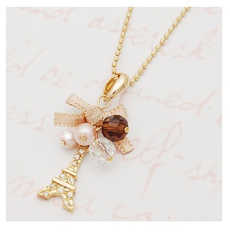 Stylish Elegance Wild Bow Bowknot Butterfly Eiffel Tower Necklace Women Jewelry