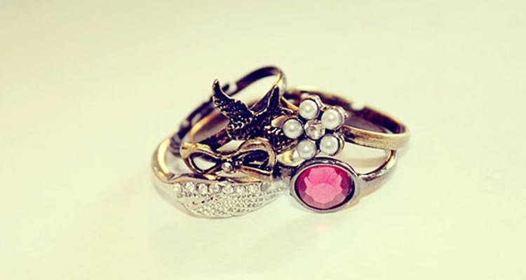 Retro Personality Angel Wings Gem Butterfly Swallow Five Piece Set Ring