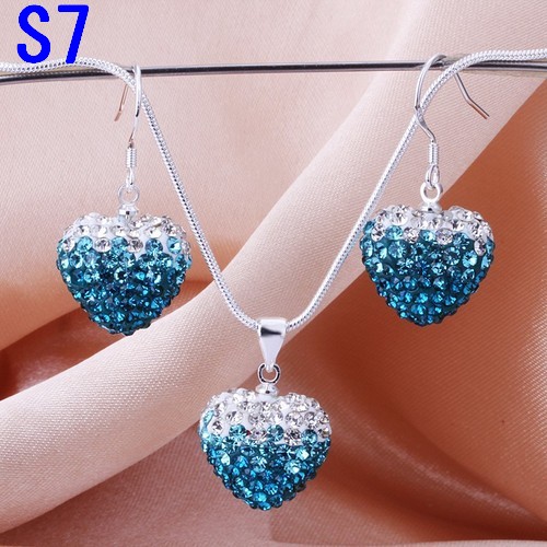 Fashion Heart Earrings Necklace Shamballa Set 925 Sterling Silver High Quality Jewellry Set
