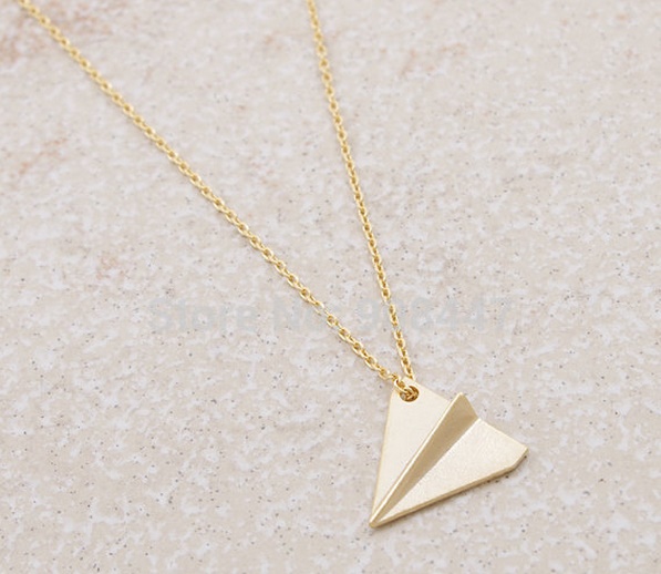 Charm Gold Silver Minimal Paper Plane Girl Gift In Gold And Silver Pendant Necklace