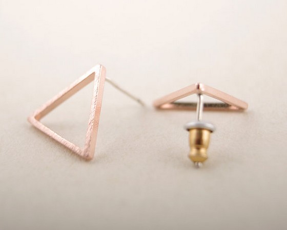 Gold Silver Pink Gold Hollow Triangle Studs Earrings For Ladies In Color Gold/silver/rose Gold
