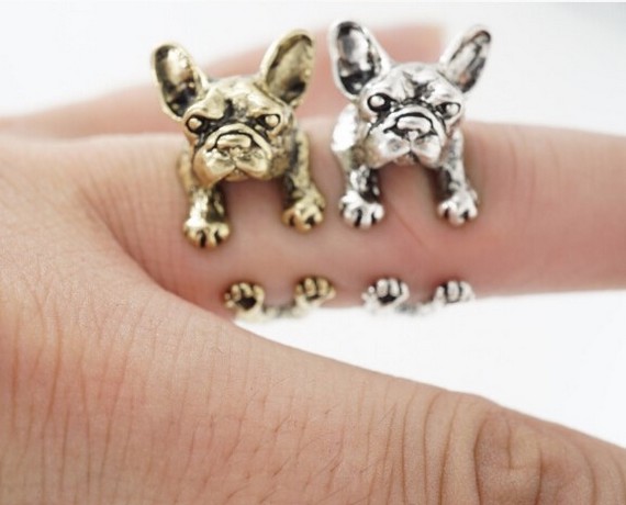 French Bulldog Ring, Adjustable Ring, Animal Ring, Silver Ring, Statement Ring