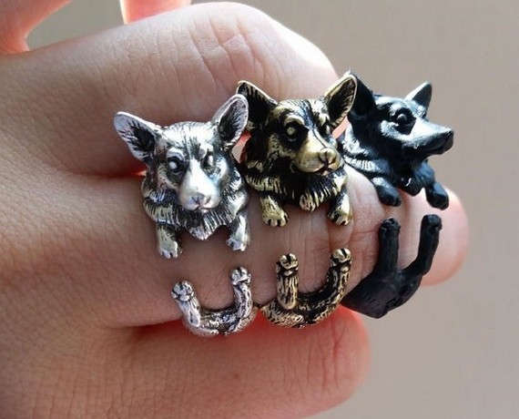 Vintage Boho Chic Welsh Corgi Dog Ring, Sloth Jewelry,adjustable Ring, Animal Ring, Silver Ring, Statement Ring