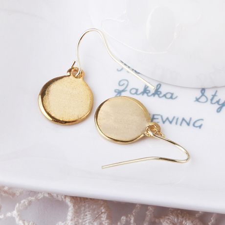 Gold Earrings Women Simple Coin Shape Lettering Design on Luulla